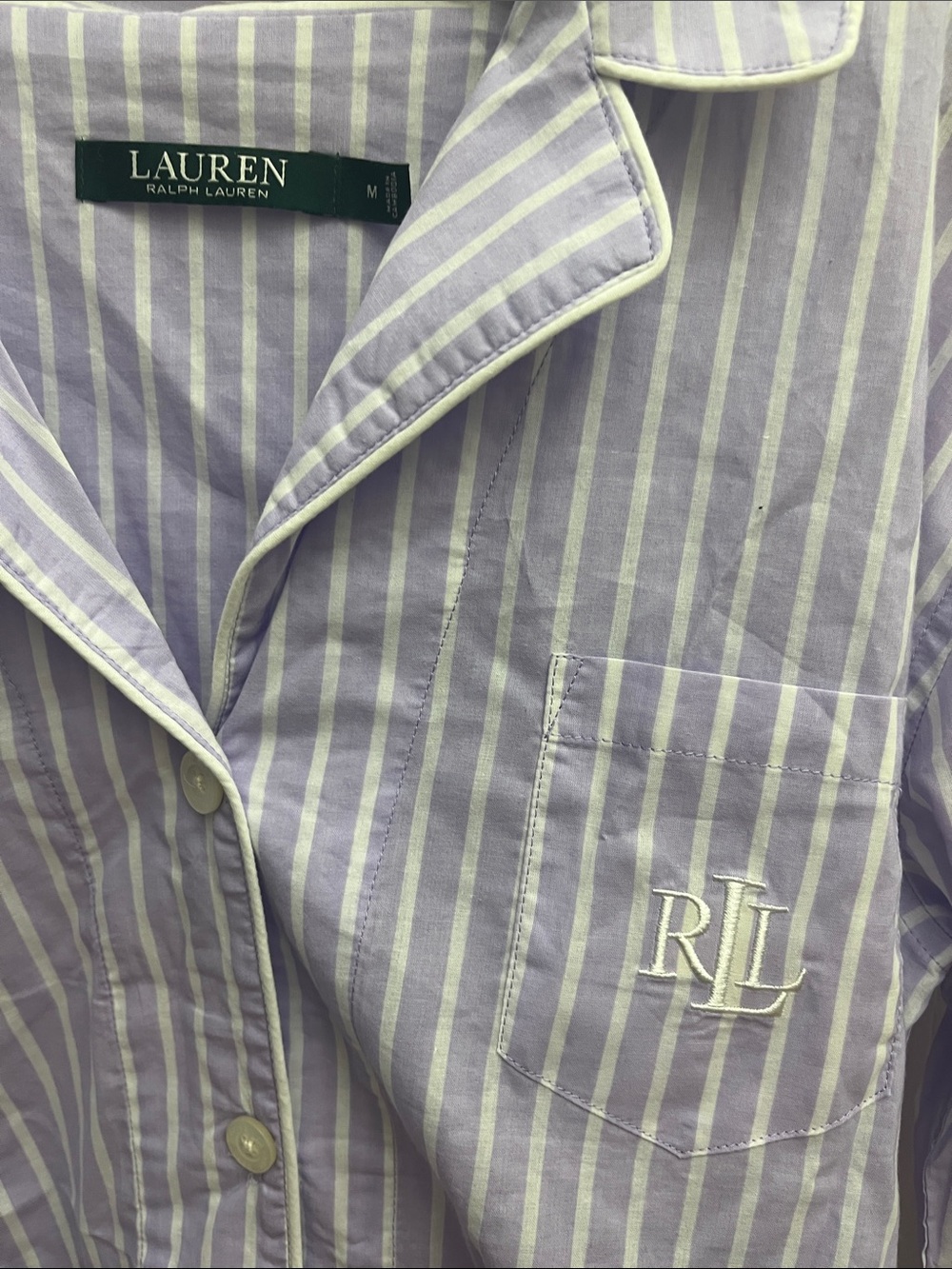 Lauren Ralph Lauren Lavender and White Striped Cotton Pajama Top/bottom set - Picture 2 of 7